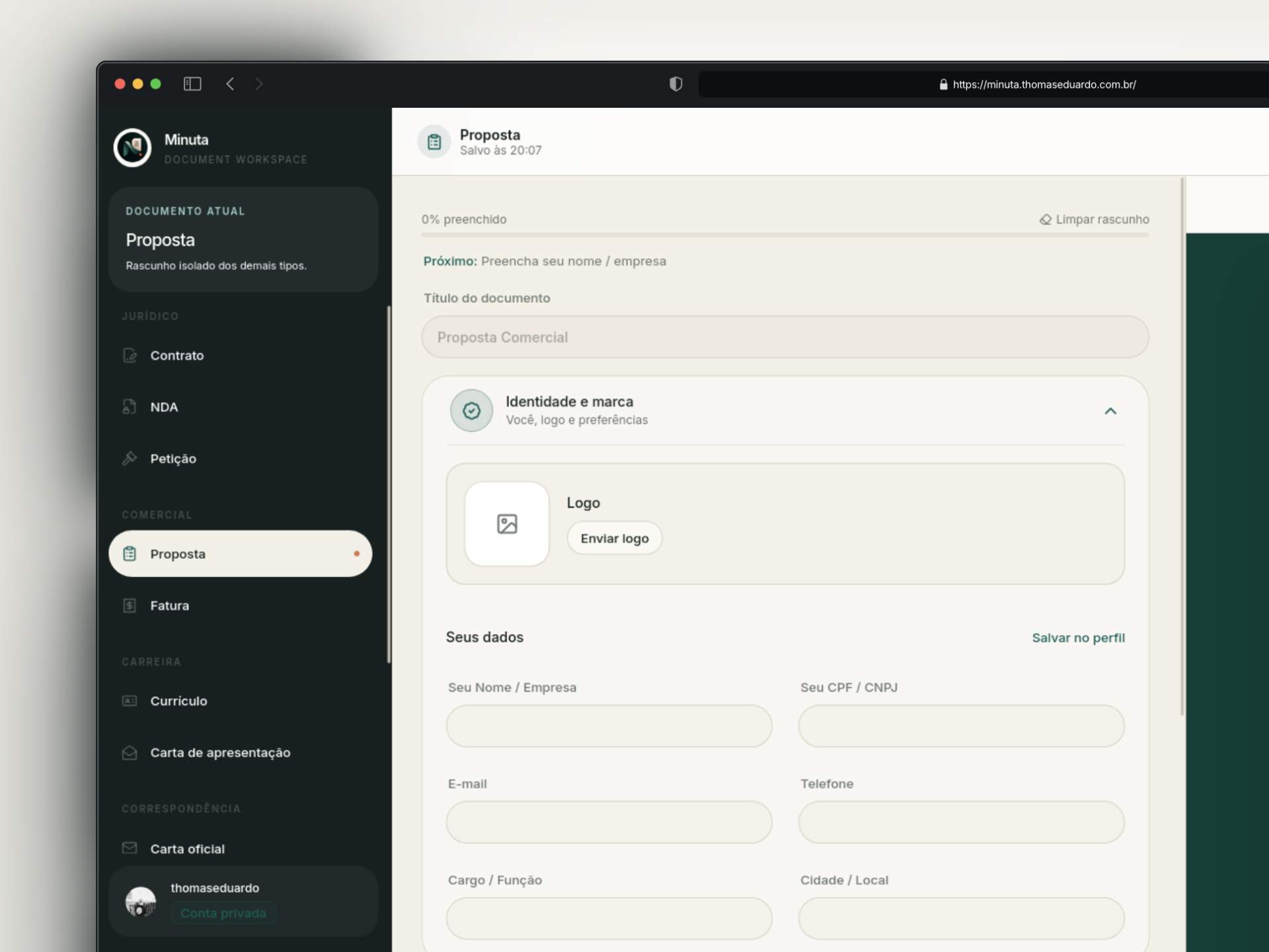 Interface do projeto Minuta Fácil